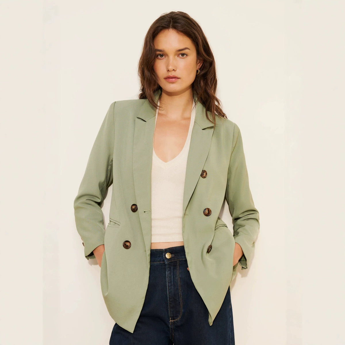 Double-breasted Drapey Blazer Womens Suit Jacket