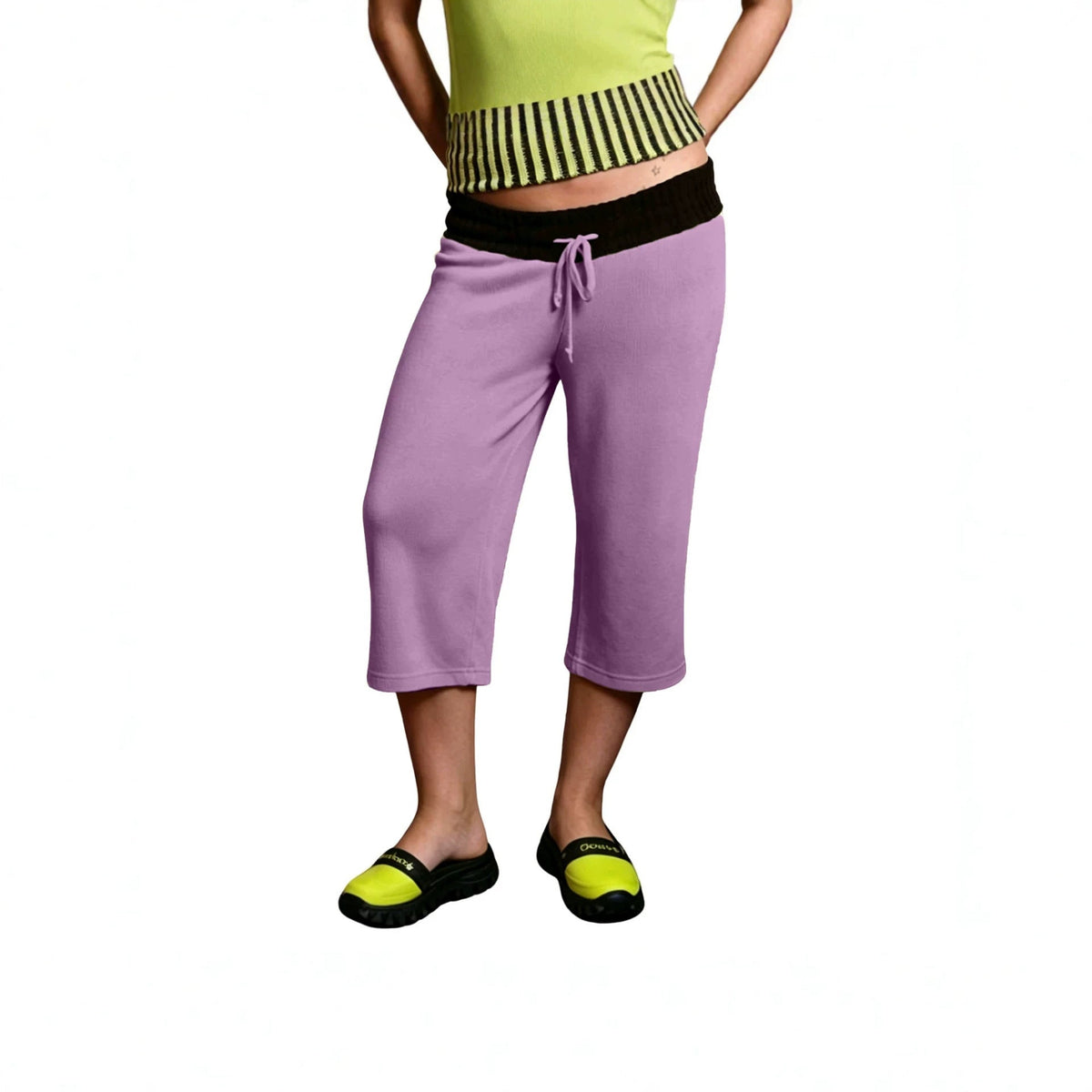 New Womens Summer Casual Pants With A Color-block Ribbed Waistband