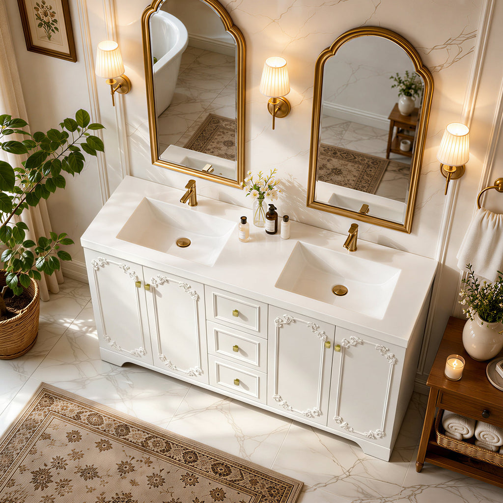 60" White French Bathroom Vanity