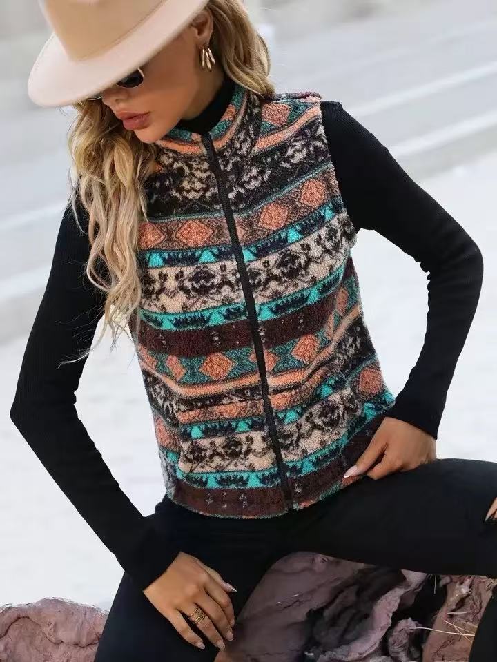 Womens Plush Casual Zippered Vest For Autumn And Winter