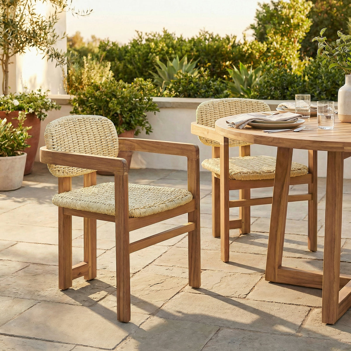 Outdoor Woven Rattan Chair Set - Two Accent Chairs