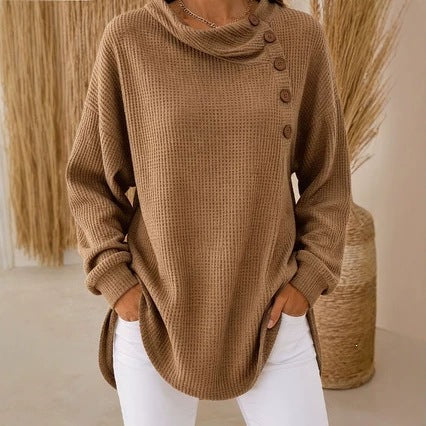 Self-developed 2026 Amazon Independent Station Solid Color Pullover Lapel Long Sleeve Button Textured Sweatshirt Top