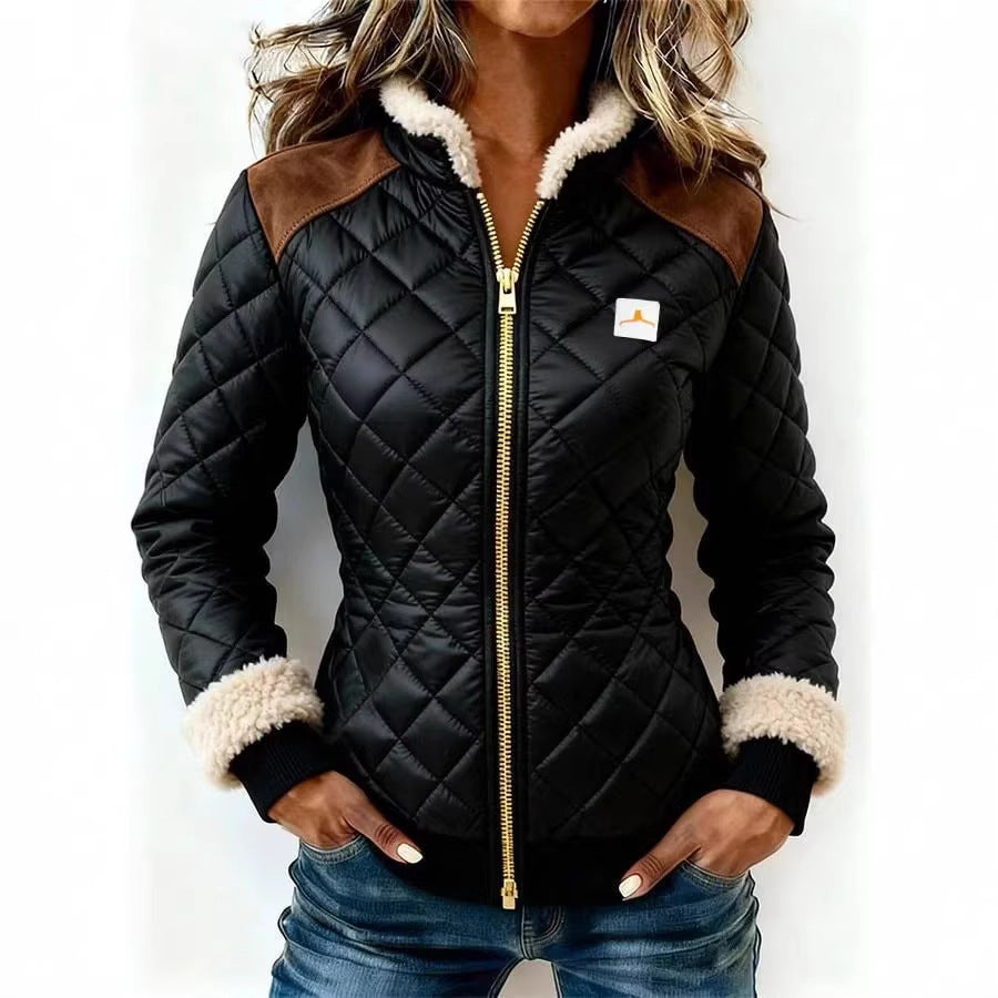 Womens Quilted Jacket With Fur And Zipper Coat