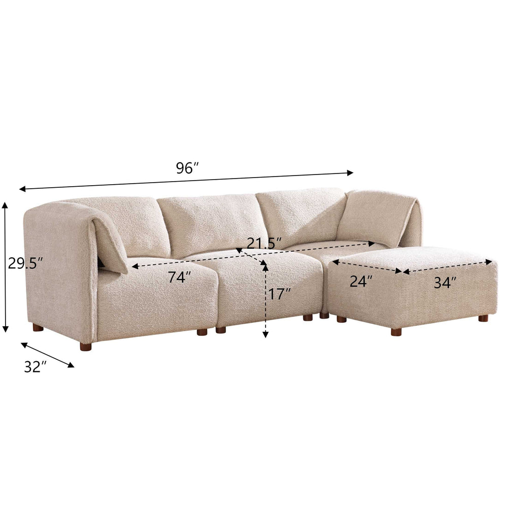 Aura 96 in. 4-Piece L Shaped Modular Free Combination Sectional Sofa