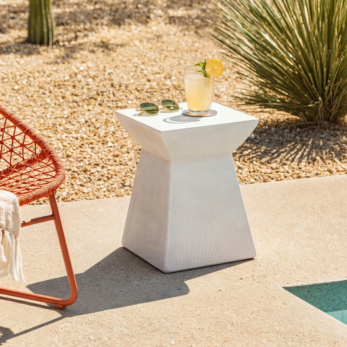 Antique-Textured Magnesium Oxide Outdoor Side Table