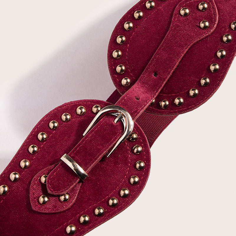 Women's Fashion Handsome Suede Rivet Elastic Wide Waist Seal Adjusting Western-style Elastic Belt