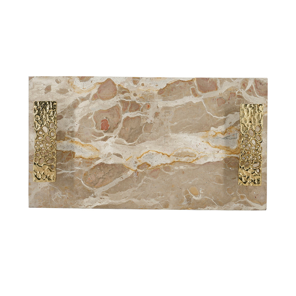 17.7" Marble Tray with Gold Handles