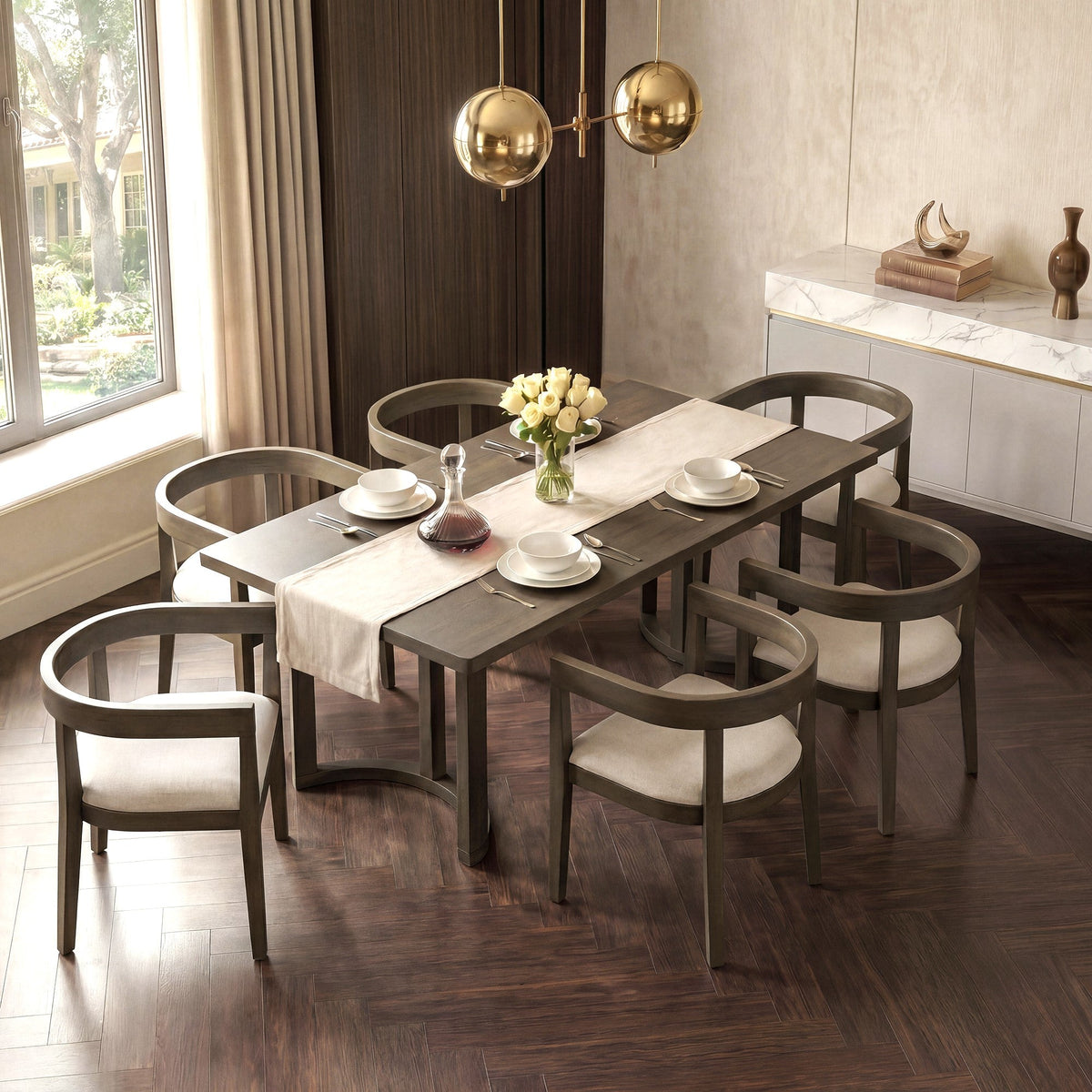 TREXM 7 Piece Dining Table Set for 6