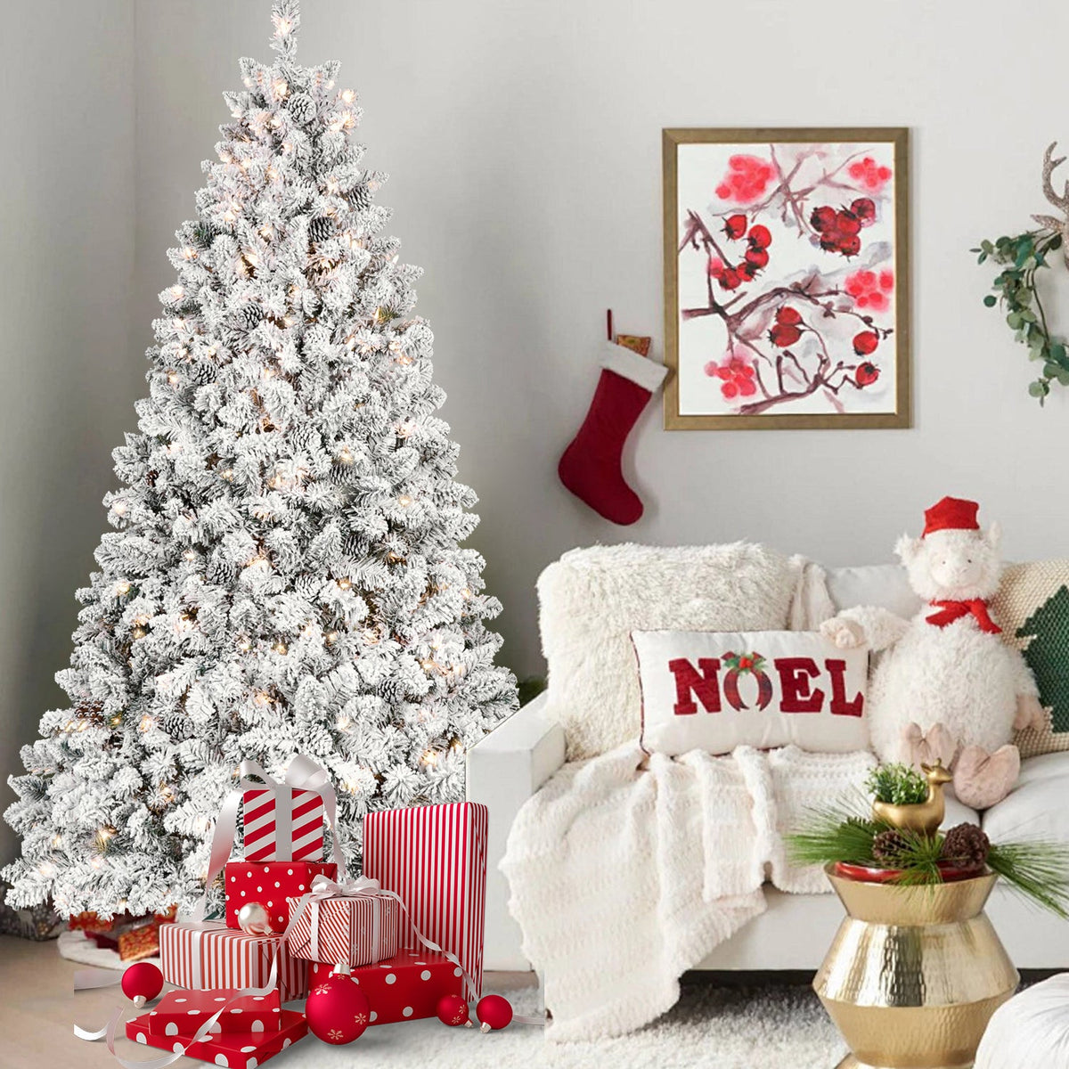 7.5FT Flocked Christmas Tree with 550 UL Lights