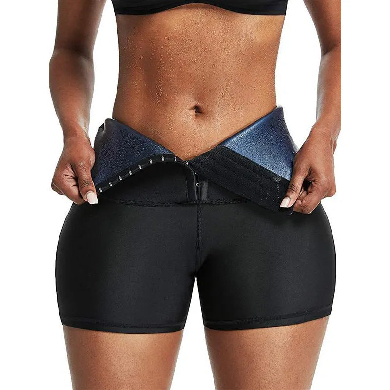 Sweaty Three-Breasted High-Waist Sauna Shorts Belly-Tight Waist Fitness Shaping Hip-Lifting Tights