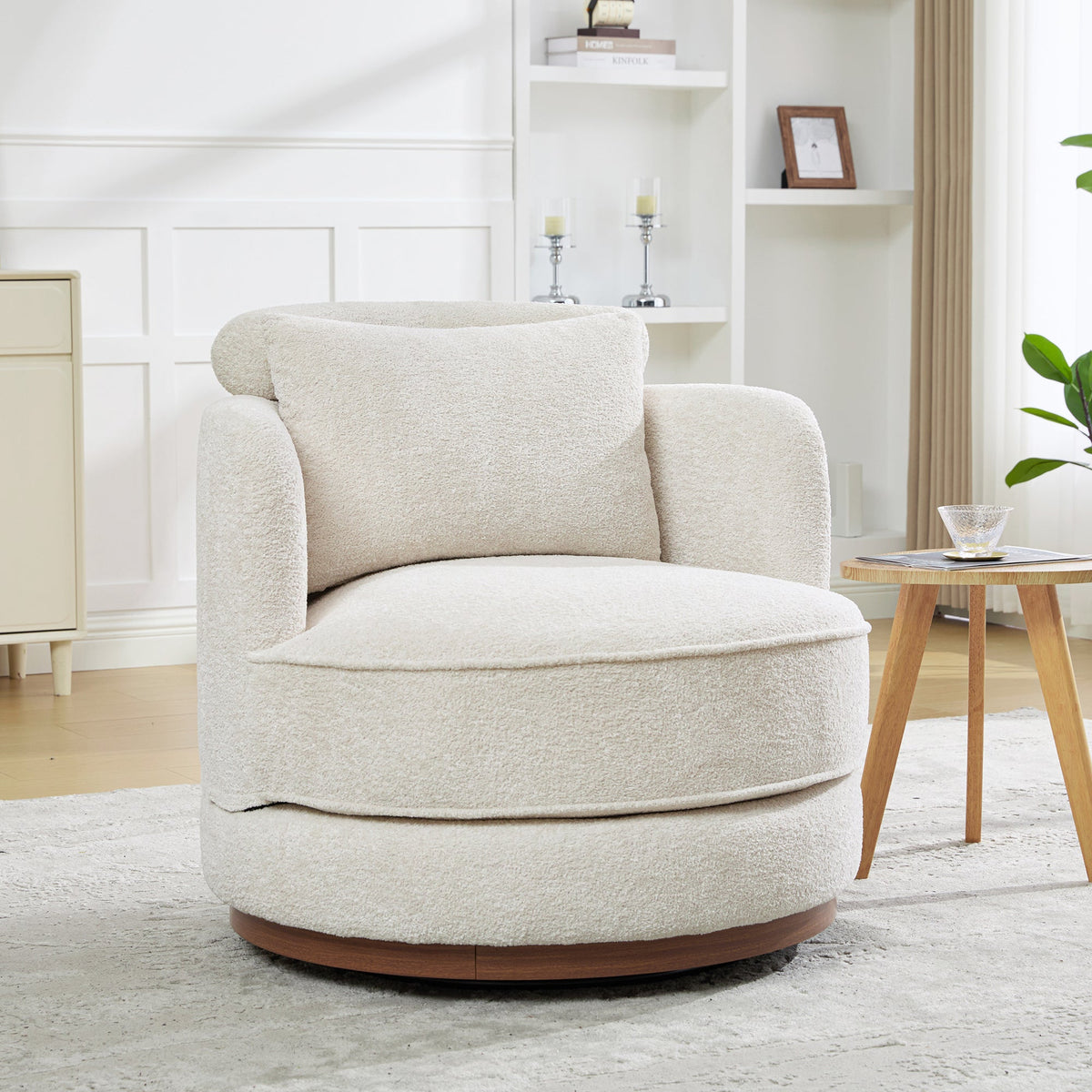 33.86" Swivel Barrel Chair with Chenille Upholstery