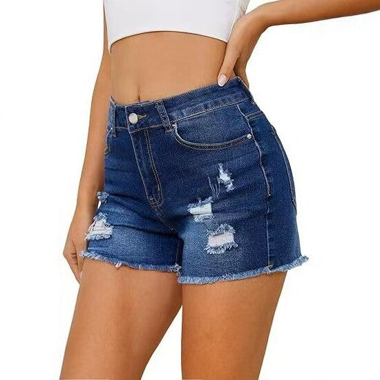 Four-way Stretch Denim Shorts With A Raw-edge Hem
