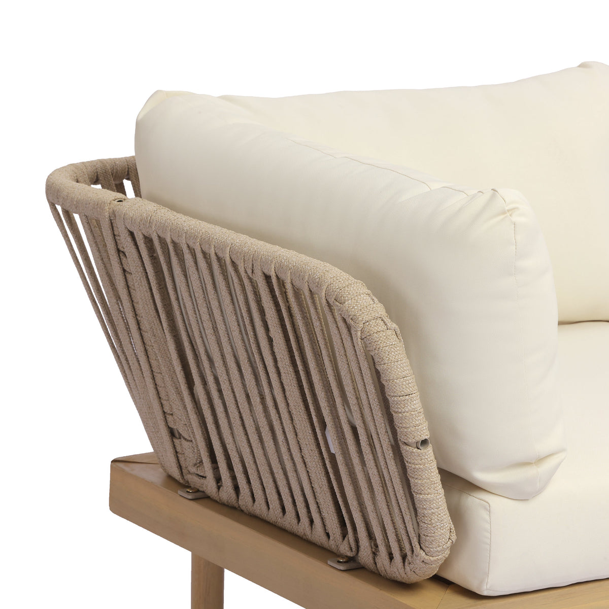 4-Piece Acacia Wood Outdoor Sofa Set with Rope Back & Weather-Resistant Cushions