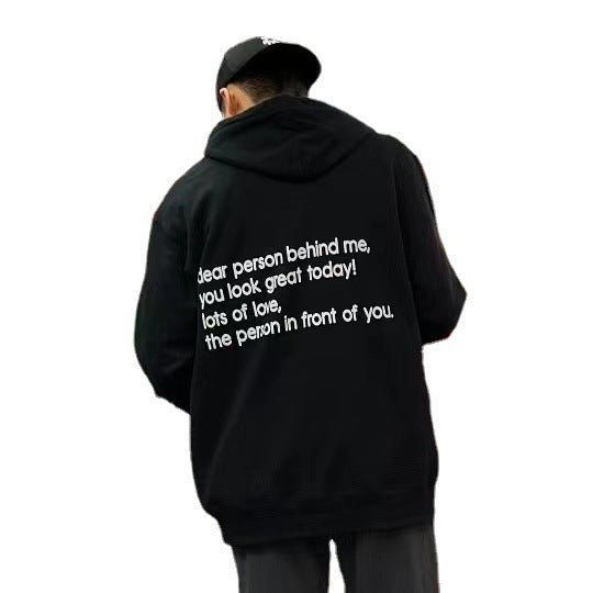 Womens Letter-Print Pocket Drawstring Hoodie With Fleece Lining