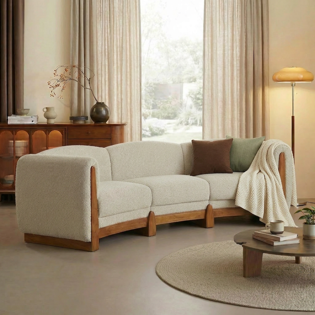 Elegant Curved Boucle Sofa