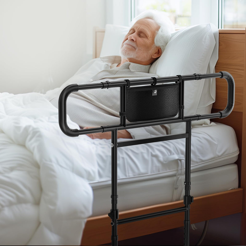 FORTEMOTUS Bed Rails for Elderly Adults Safety - Adjustable Heights& Extendable Bed Side Rail Foldable Bed Assist Bar Heavy Duty for Senior Fits King Queen Full Twin for 10~16 Mattress