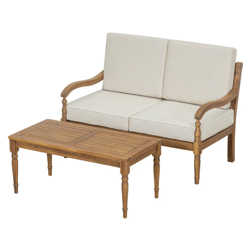 2 Piece Acacia Wood Patio Sofa Seating Group