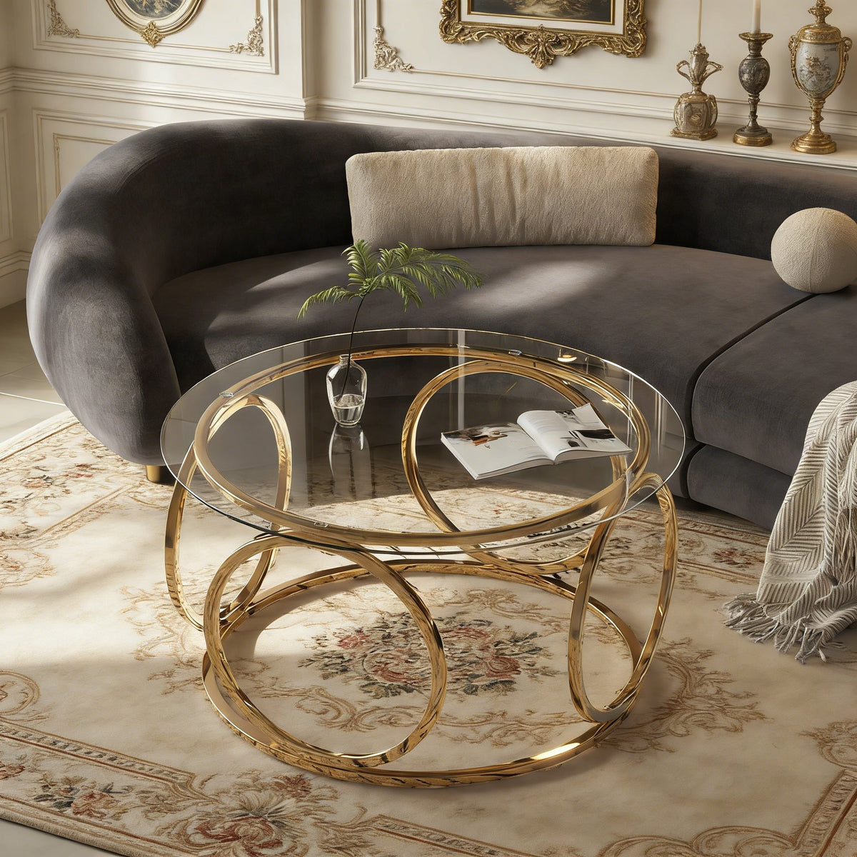 31.5" Modern Round Glass Top Coffee Table
