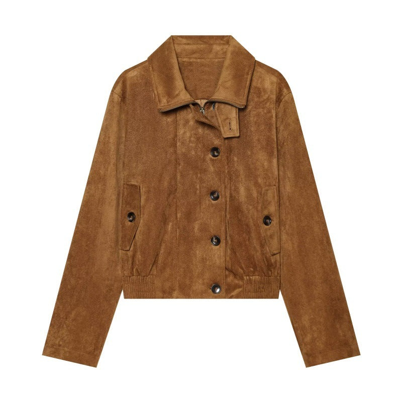Womens Retro Stand-collar Elastic-waist Jacket Coat
