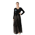 Velvet Smooth V-neck Long-sleeve Patchwork Asymmetrical Hem Maxi Dress