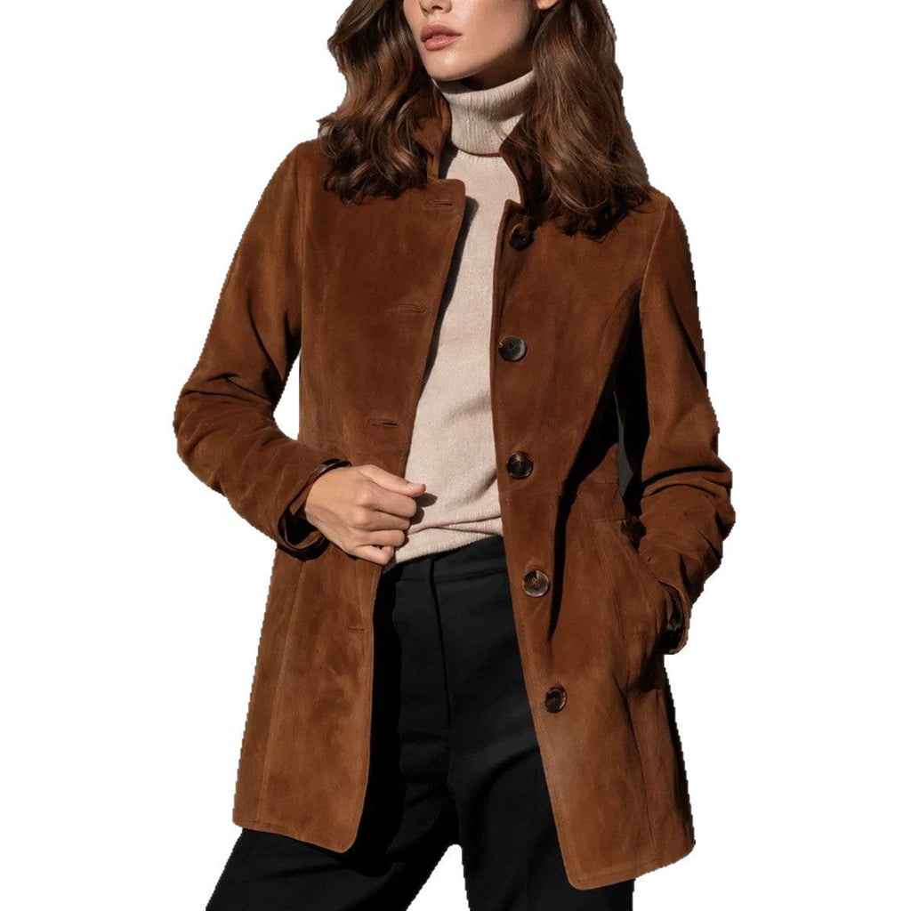 Suede Mid-length Loose-fit Casual Womens Jacket