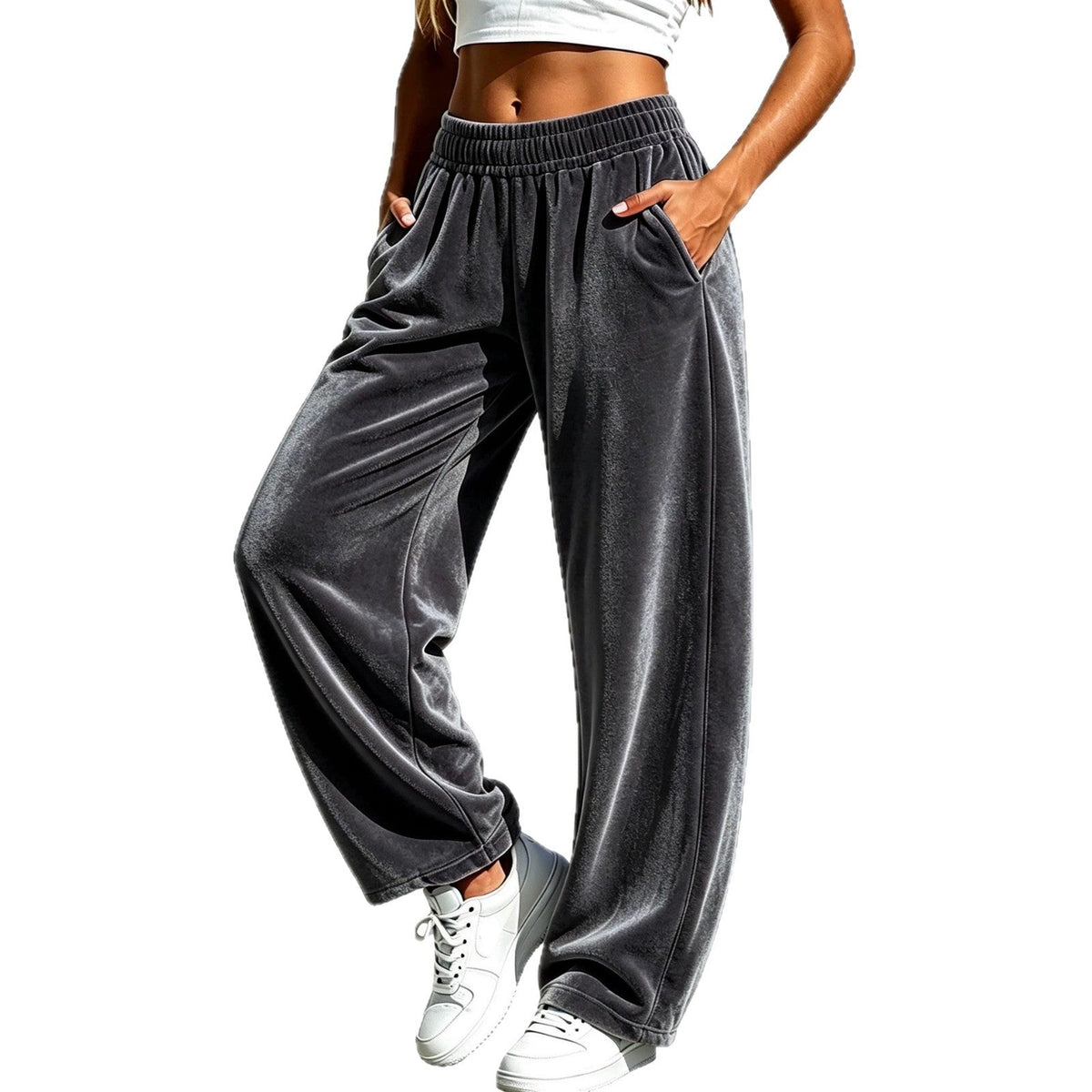 Fashionable Womens Sporty-casual Wide-leg Pants