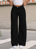 Draped Floor-length Black Straight-leg Jeans