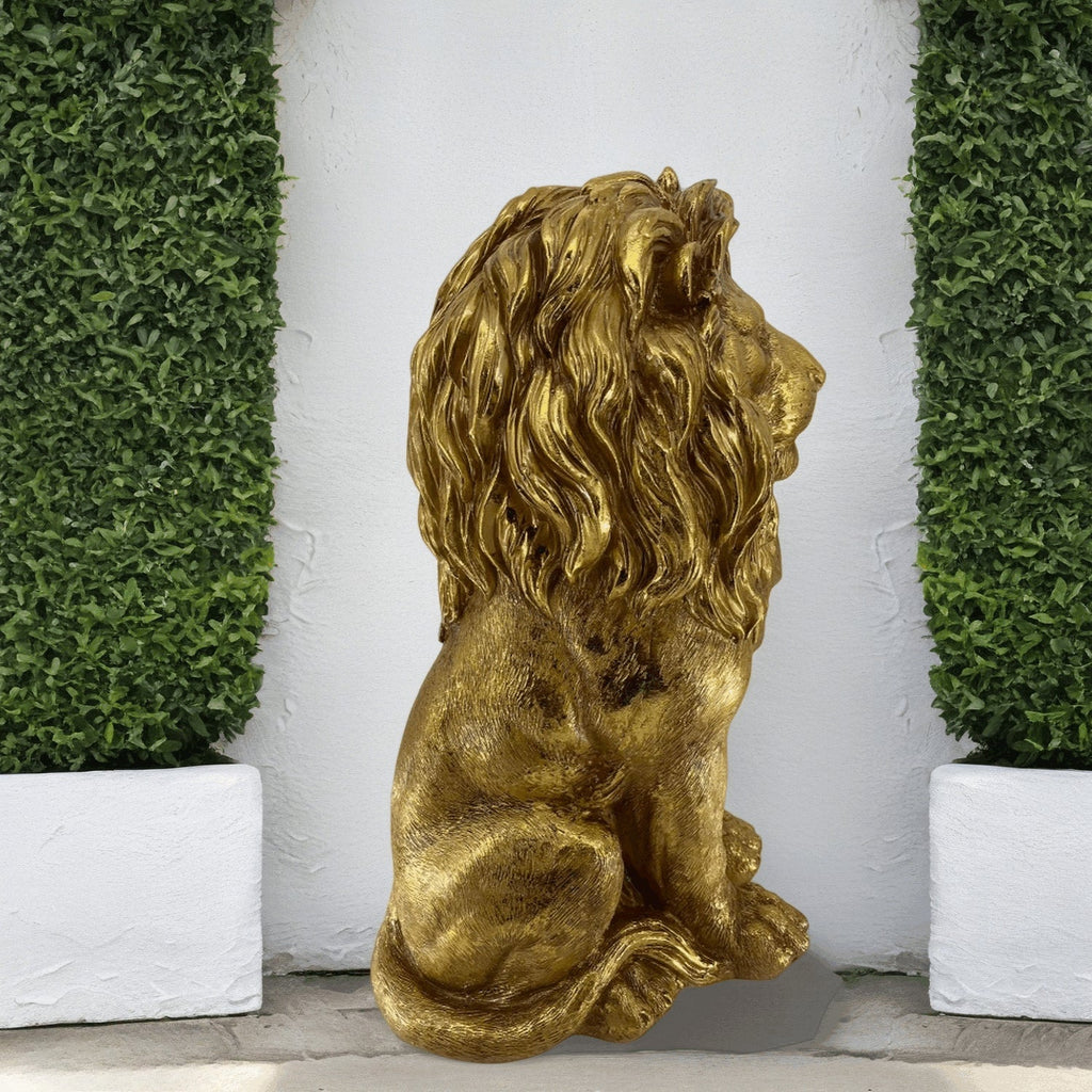 24" Golden Lion Statue - Outdoor Guardian Sculpture