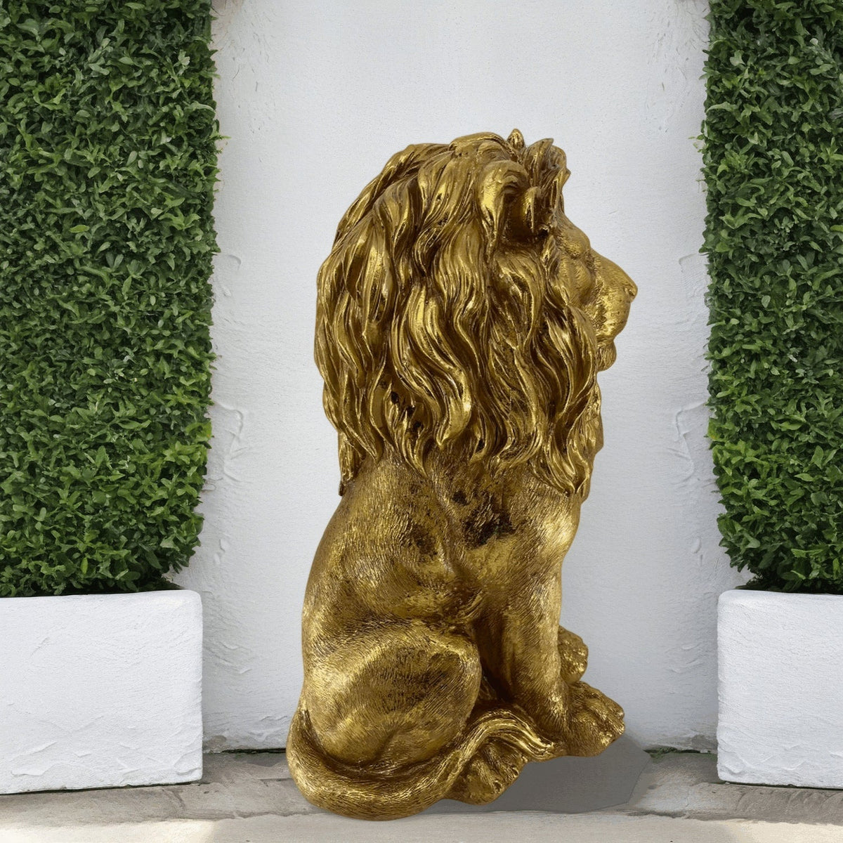 24" Golden Lion Statue - Outdoor Guardian Sculpture