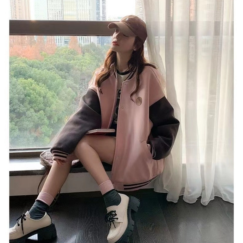 Womens Casual Loose-fit Crew-neck Jacket