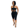 C7728 Cross-Border Aliexpress Amazon European And American Fashion Women's Clothing Sexy Off-Shoulder Beaded Halter Neck Solid Color Jumpsuit