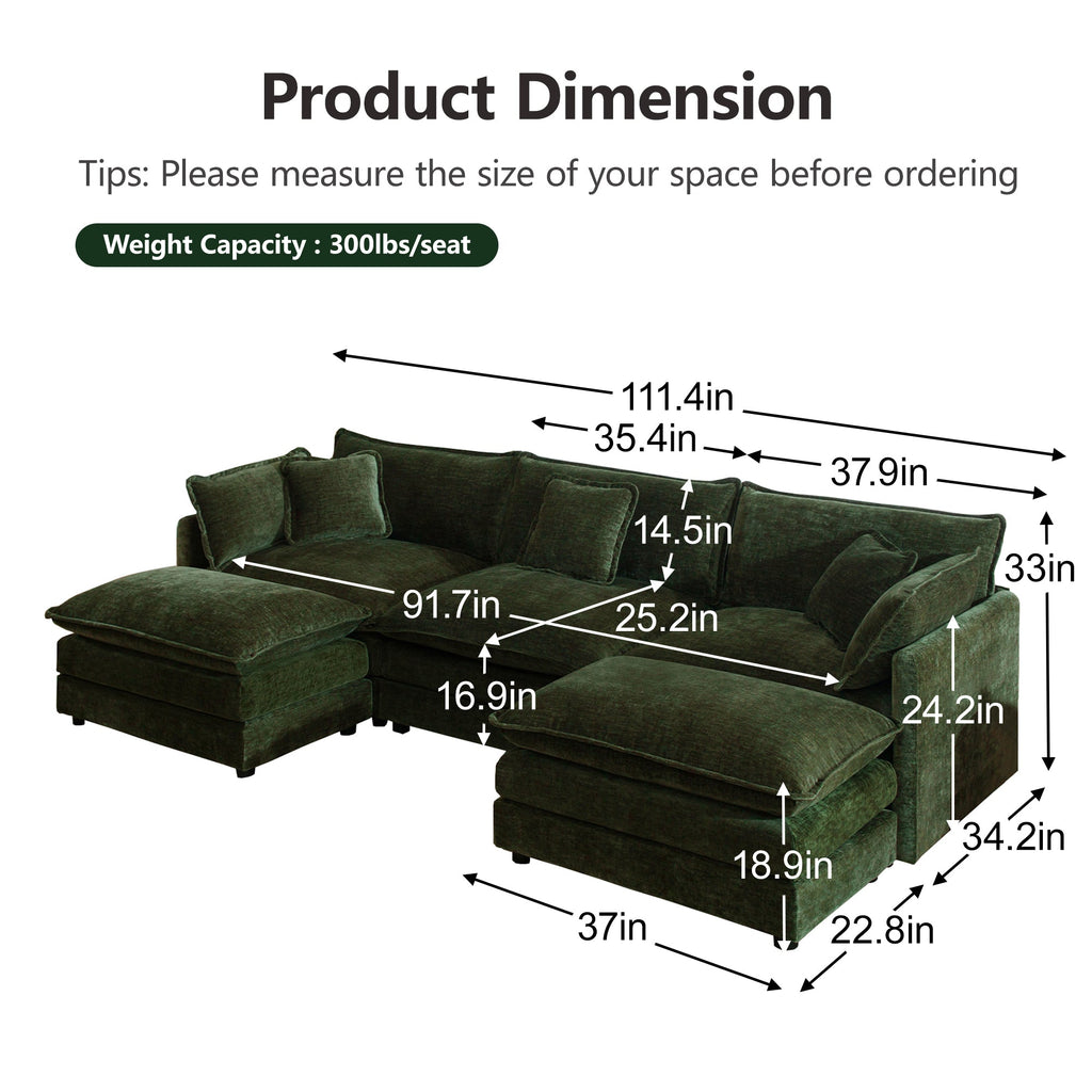 U-Shaped Sectional Sofa with Reversible Footrest