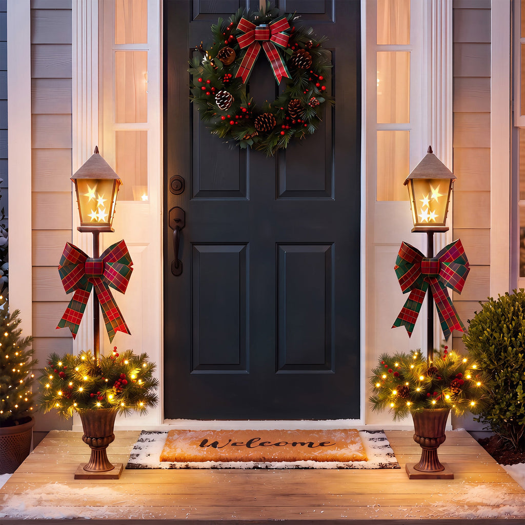2 Pack Pre-Lit Christmas Lamp Post Decor
