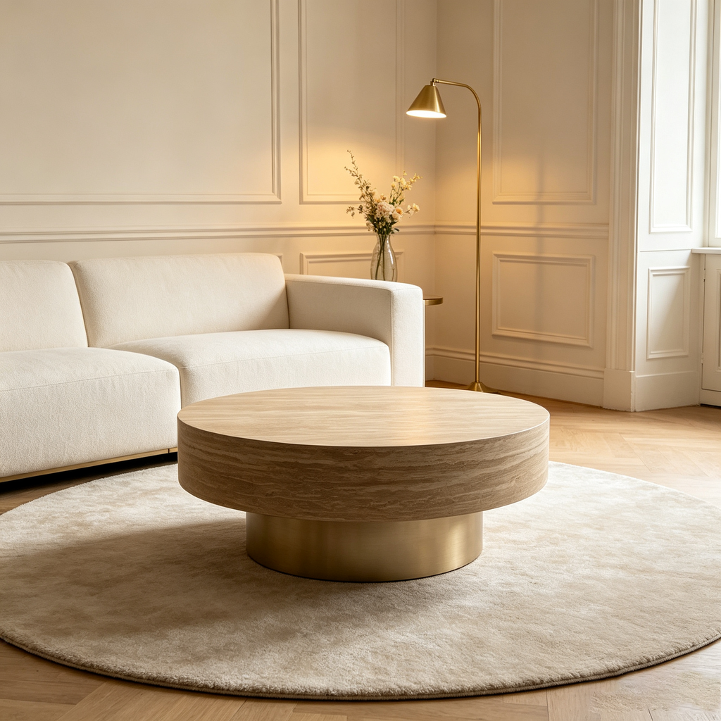 31.88 Inch Round Travertine Coffee Table