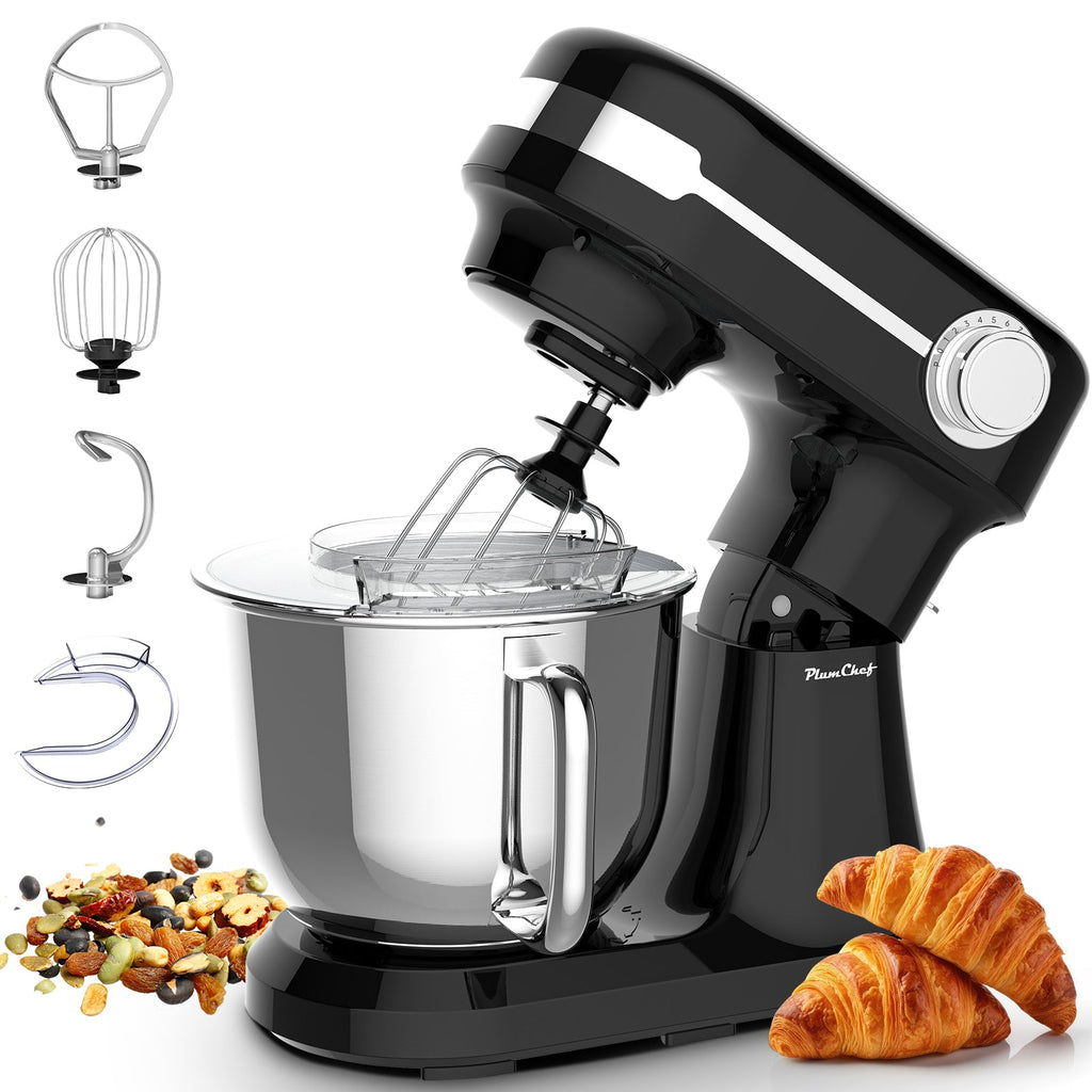 Plum Chef 5.5QT Electric Stand Mixer, 12-Speed Tilt-Head Food Mixer, Dough Mixer with Dishwasher Safe Stainless Steel Bowl, Dough Hook, Flat Beater, Whisk, Splash Guard