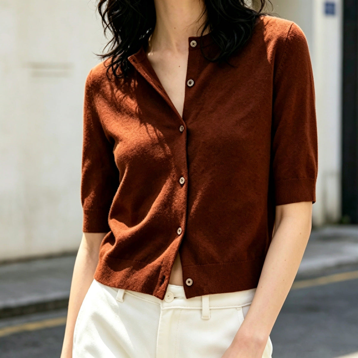 2026 Fall Wool Knit Long Sleeve Solid Color Women's Cardigan OZON Amazon Simple Commute Single Button Blouse