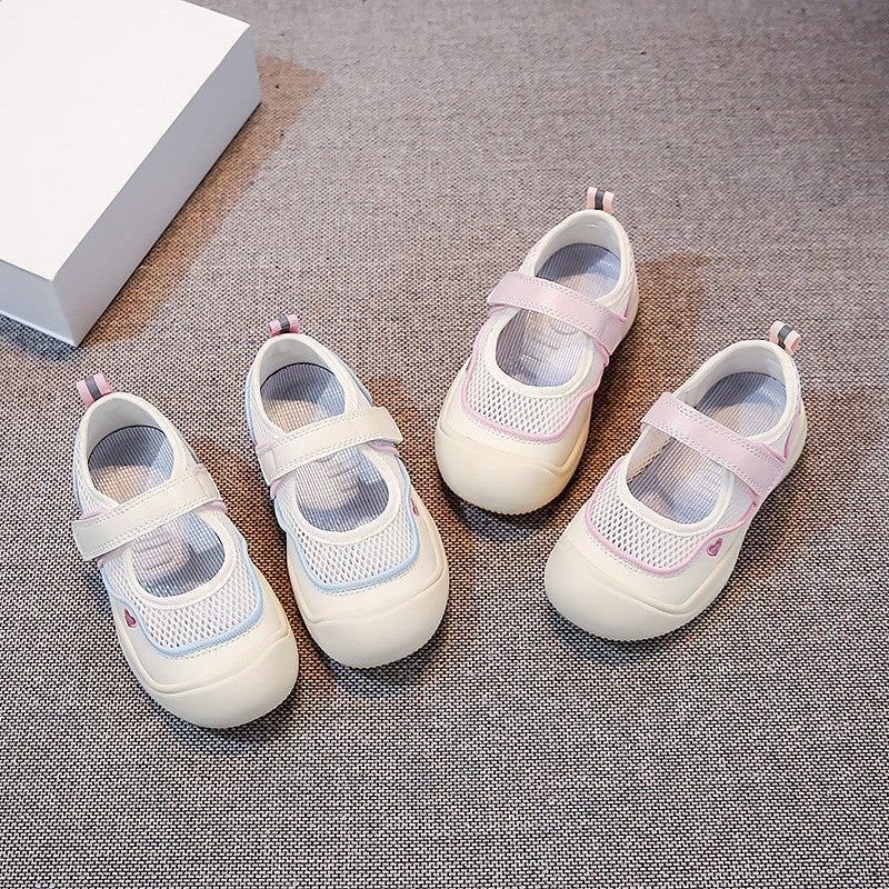 2026 Spring & Summer New Girls Single Mesh Breathable Sandals, Korean Style Toddler Canvas Shoes Versatile Casual Sneakers