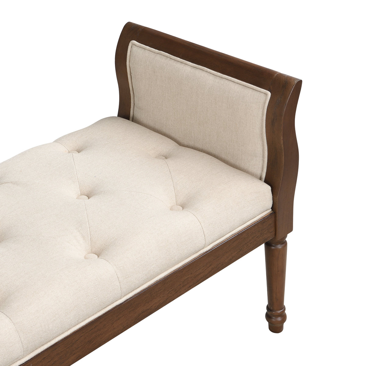 Classic Tufted Upholstered Bench with Curved Arms