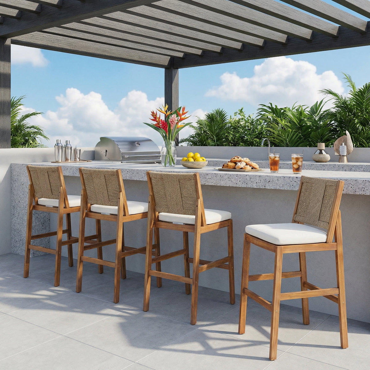 4 Piece Acacia Wood Patio Seating Set