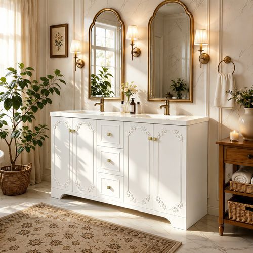 60" White French Bathroom Vanity