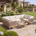 7-Piece Acacia Wood Outdoor Sectional Sofa Set with Rope Back