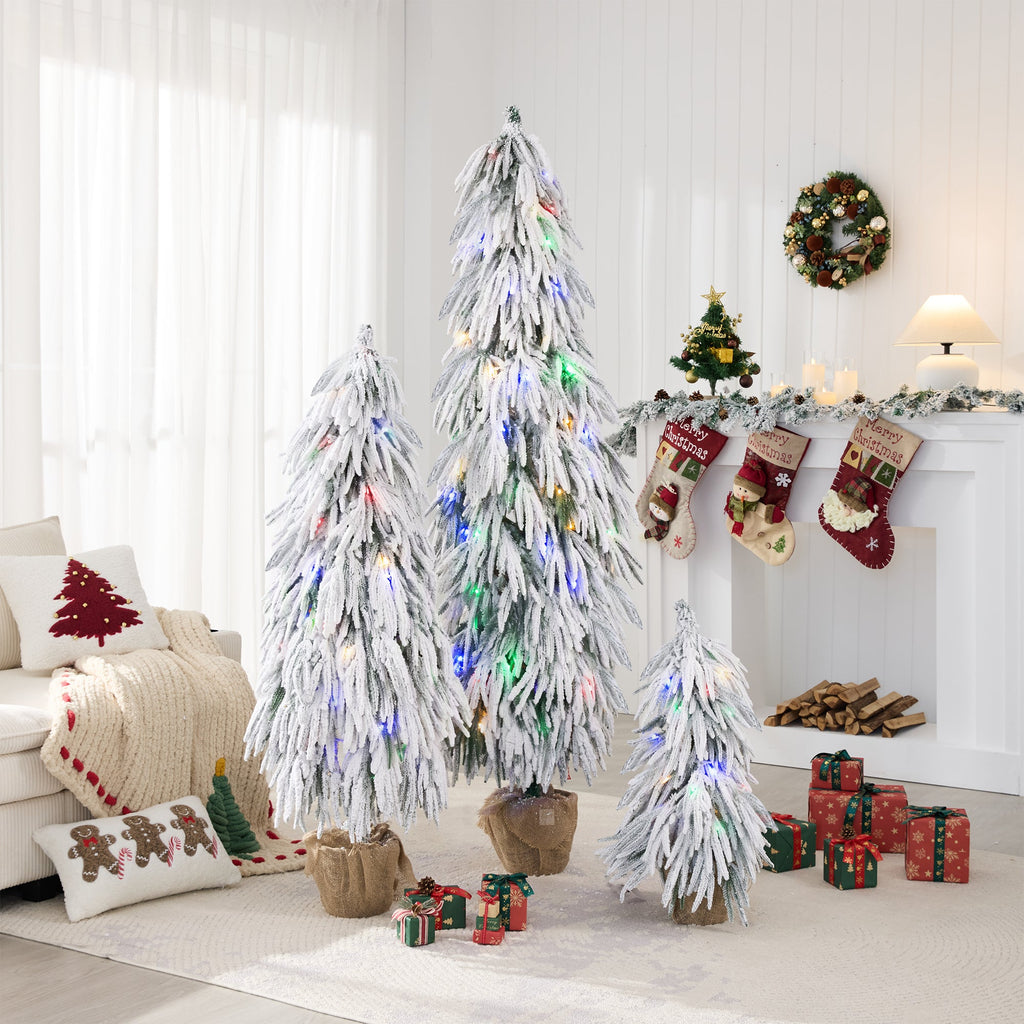 Pre-Lit Flocked Christmas Tree Set of 3 (3FT, 4.5FT, 6FT)