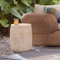 Modern Cylindrical Travertine-Look MGO Outdoor Side Table
