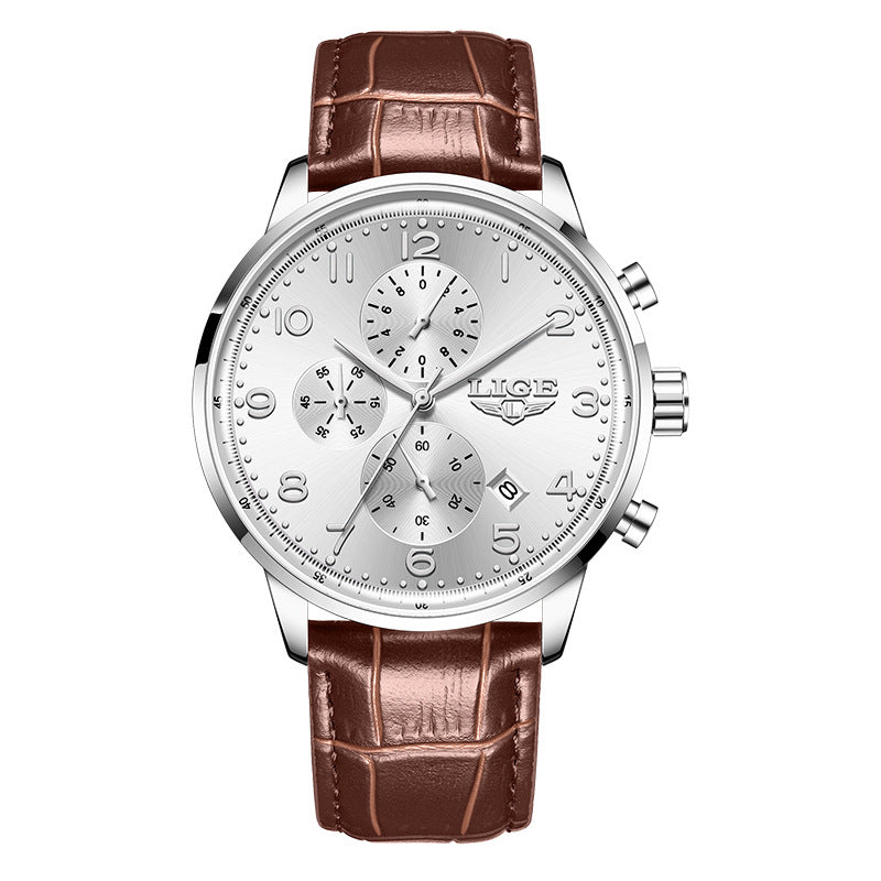Multifunctional Calendar Leather Belt Waterproof Mens Business Mechanical Watch