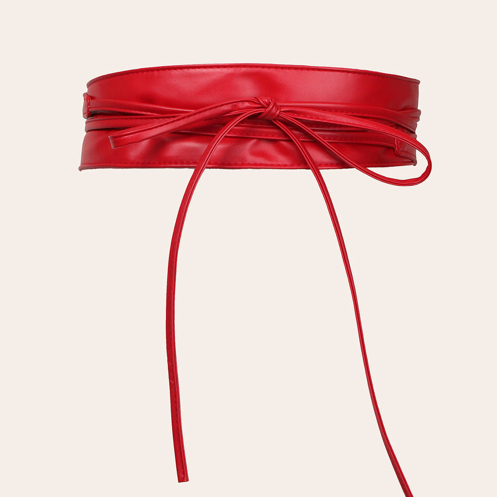 Womens Faux Leather Wide Waist Cincher With Lace-up Bow Detail Belt