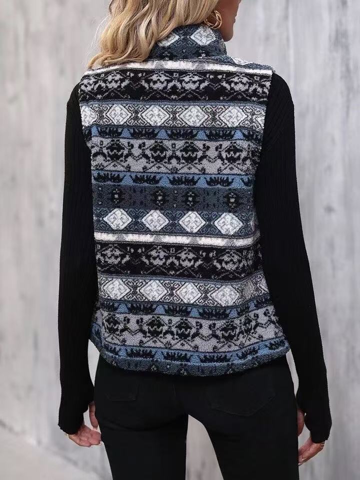 Womens Plush Casual Zippered Vest For Autumn And Winter