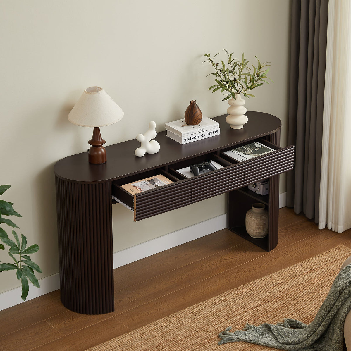 Retro Console Table with Storage, 3 Drawers