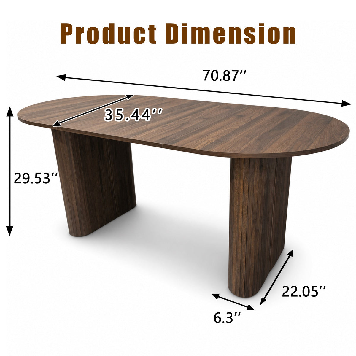70.8" Oval Kitchen Dining Table in Walnut