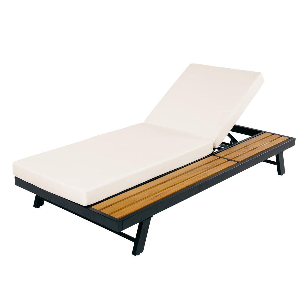 Black Iron and Teak Finish Chaise Lounge Set
