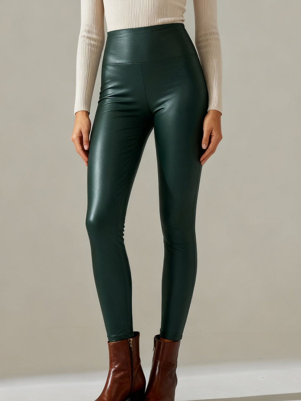 Women Faux Leather Leggings, High Waisted PU Leather Stretch Skinny Pants For Fall Winter Casual Daily Wear